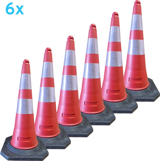 Pion - pionnen 75cm met rubber voet - verkeerskegel - 6 stuks