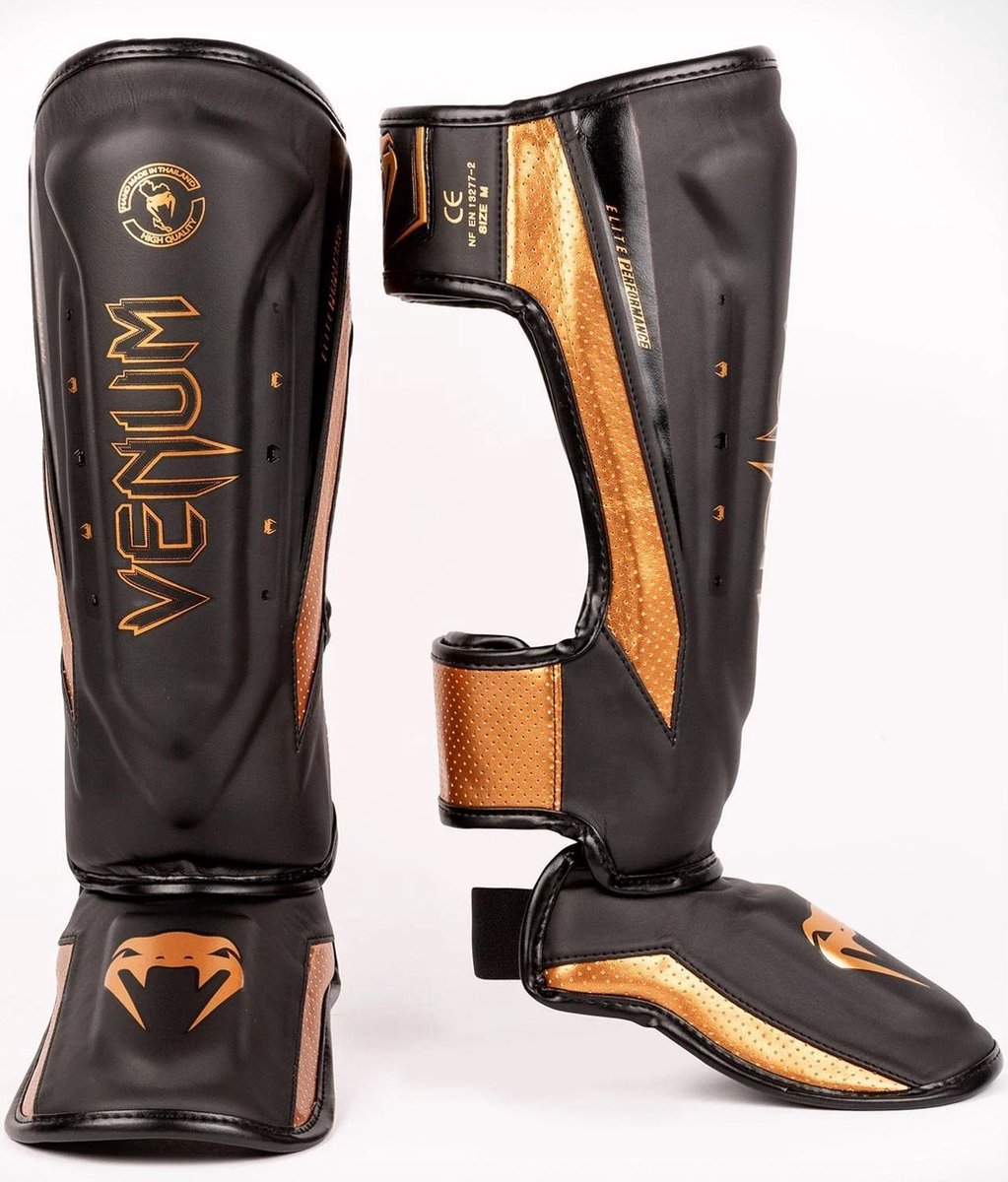 Venum Elite Evo Kickboks Scheenbeschermers Zwart Brons maat XL