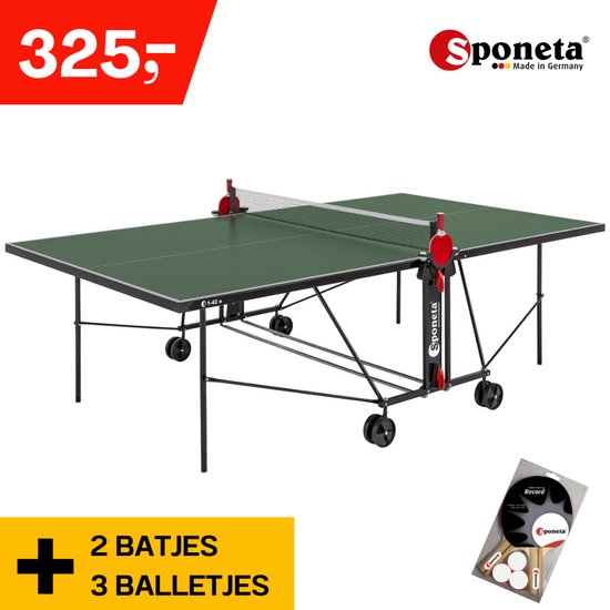 Sponeta® S1-42i Tafeltennistafel Bundel - Inclusief Batjes + Balletjes - Inklapbaar - Verrijdbaar - Inclusief 2 tafeltennisbatjes houder en tafeltennisnet - Hoge kwaliteit - Binnentafel - 3 jaar garantie - LxBxH 274x152,5x76cm