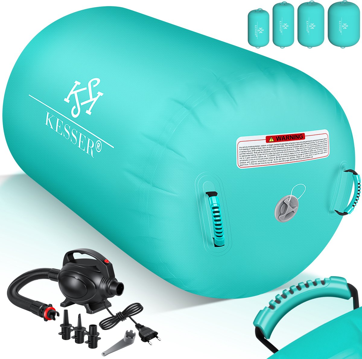 KESSER® Airtrack Turnmat opblaasbaare Gymnastiek Rol - Air Roll voor Gymnastiek & Turnen Fitness Mat Bal Rol met elektrische lucht-pomp Gymnastiekrol - Mint Groen, 120 x 90 cm