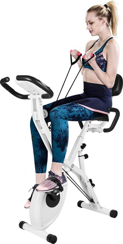 3 in 1 Opvouwbare Hometrainer - X-bike met 8 Verstelbare Weerstandsniveaus - 2.5KG Vliegwiel - LCD Scherm - Verstelbare Zitting - Wit en Zwart