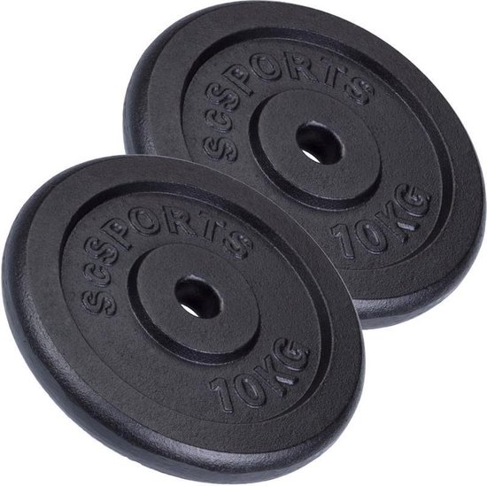 ScSPORTS® Gewichten set 20 kg - 2 x 10 kg halterschijf - Gietijzer - boring 30 mm - Zwart