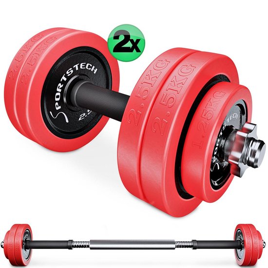 Sportstech AH300 halterset - korte&lange halter dumbbell ineen - 30 kg - halters - gewichten