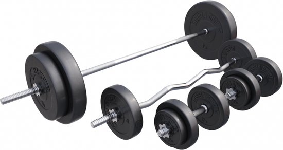 Gorilla Sports Halterset 100 kg - Kunststof - Halterstang met gewichten - Schroefsluiting