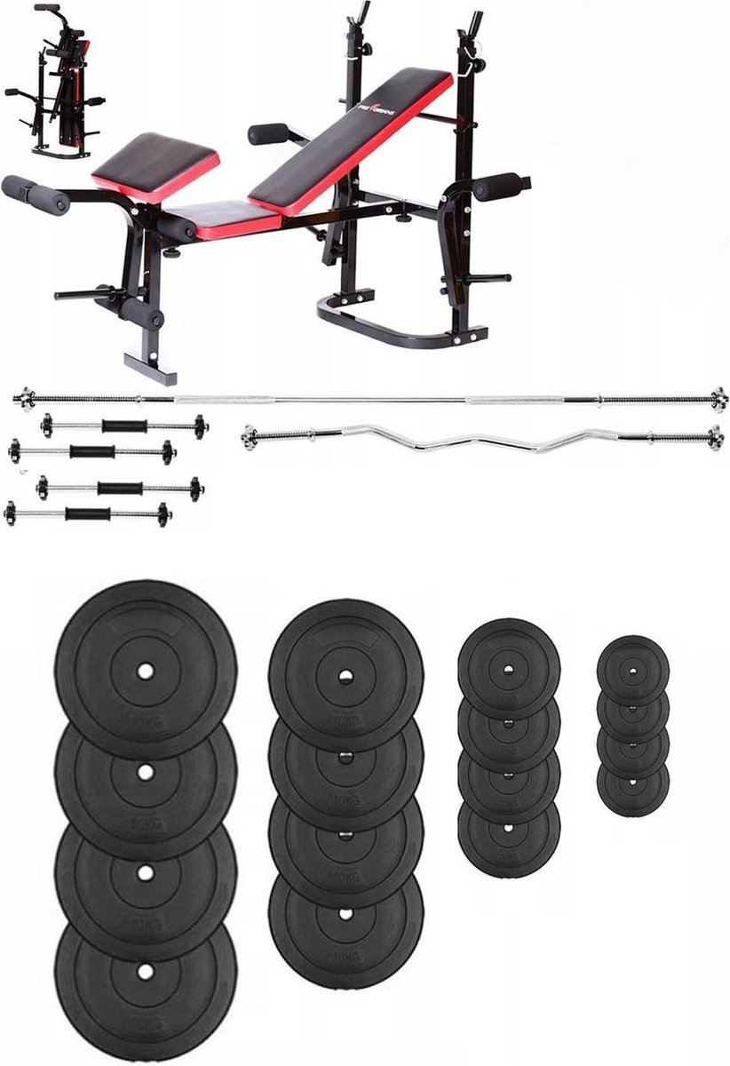 Halterbank inc. 75 kg gewichten- Sportbank - Fitnessbank - Gewichtenbank - Opklapbaar