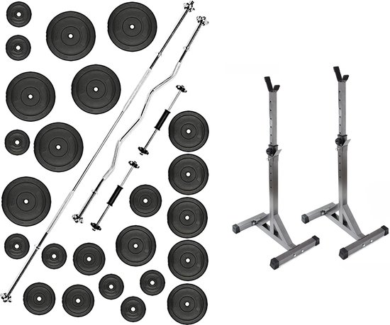 Halterset  Gewichtenset Dumbbellset  inc 110 kg Halterschijven + HALTERSTEUN