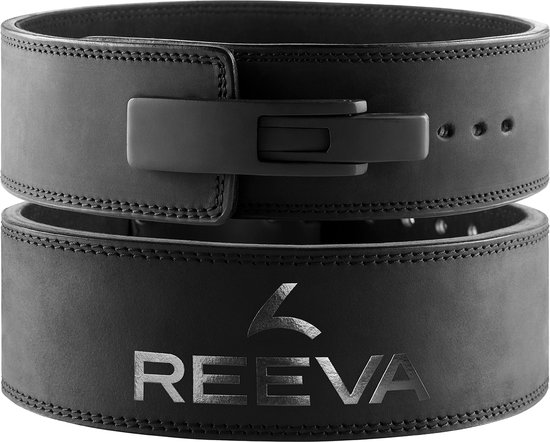 Reeva Lifting Belt - Zwart Lederen Powerlift Riem in Maat M - Lever Belt geschikt voor Crossfit, Powerlifting, Fitness en Bodybuilding - Lifting Belt voor Heren en Dames