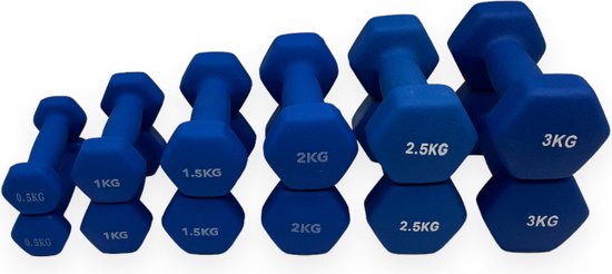 Padisport - Dumbell Neopreen Set 0,5 T/m 3 Kg - Gewichten Set Halters - Blauw - Gewichten 1 Kg - Dumbellset - Halterset 2 Kg - Gewichtjes Set - Gewichten Set 3 Kg