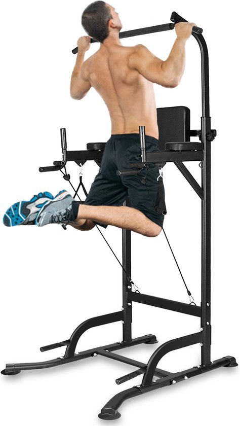 Verstelbare optrekstang - Spierverslappingsstation - Pullup Power Tower voor thuisgym, 150 kg MAX - Zwart