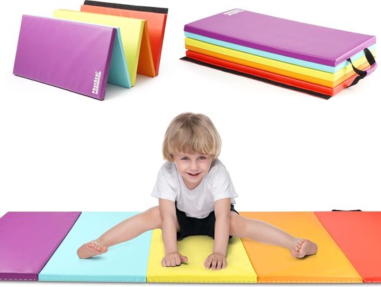 195 x 75 x 2,8 cm opvouwbare zachte vloermat, gymmat, fitnessmat, gymnastiekmat met handgrepen, sportmat, speelmat, tuimelmat voor kinderen, vulling voor actief spelen