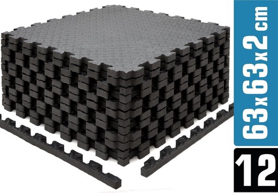 12 vloerbeschermingsmatten 63x63 - 2 cm fitnessvloermat - set van 4,8 m² beschermingsmatten