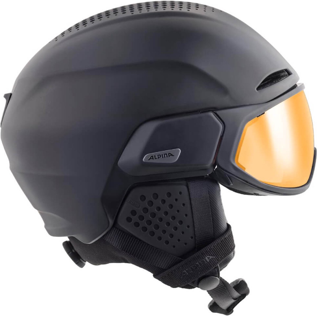 Alpina Alto Q Lite Skihelm Met Vizier 2023 | Black Matt | Quatroflex Lite Gold Mirror S2 | Maat: 55 - 59 cm