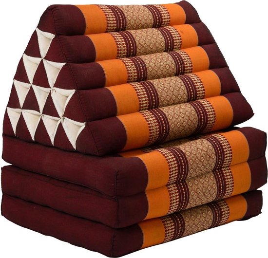 Fine Asianliving Thais Kussen Meditatie Driehoek Vloer Ligmat Yoga Uitklapbaar Kapok 54x180x6cm XL Bordeaux Oranje Meditatie Mat Matras