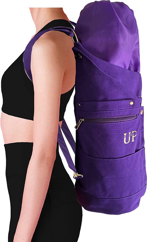 Yoga tas rugzak van katoen canvas voor yoga mat blokken en accessoires Yogatas groot XXL in lila