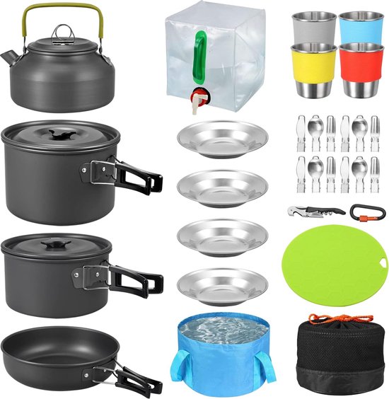 camping pannenset, campingservies, kampeerpot, campingserviesset, 2 personen, campingpot, buitenservies, 4 personen, kampeerkachelset, mini-kampeerkachel