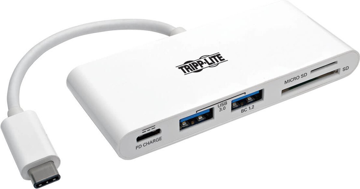 Tripp-Lite U460-002-2AM-C USB 3.1 Gen 1 USB-C Portable Hub/Adapter, 2 USB-A Ports, USB-C PD Charging & Memory Card Reader, Thunderbolt 3 Compatible TrippLite
