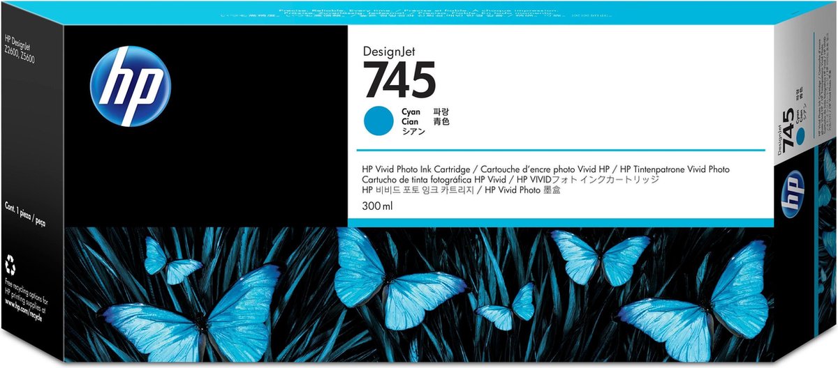 HP 745 - 300ml cartridge Cyaan (F9K03A)