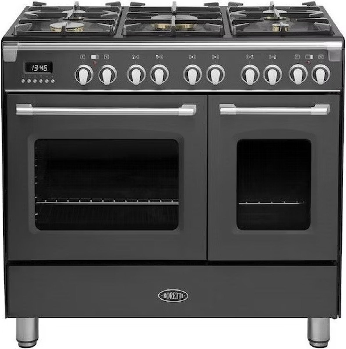 BORETTI CFBG902ZW3 Gasfornuis 90cm, 5 branders incl. Dual Fuel, Dubbele oven 70+45L, ZW
