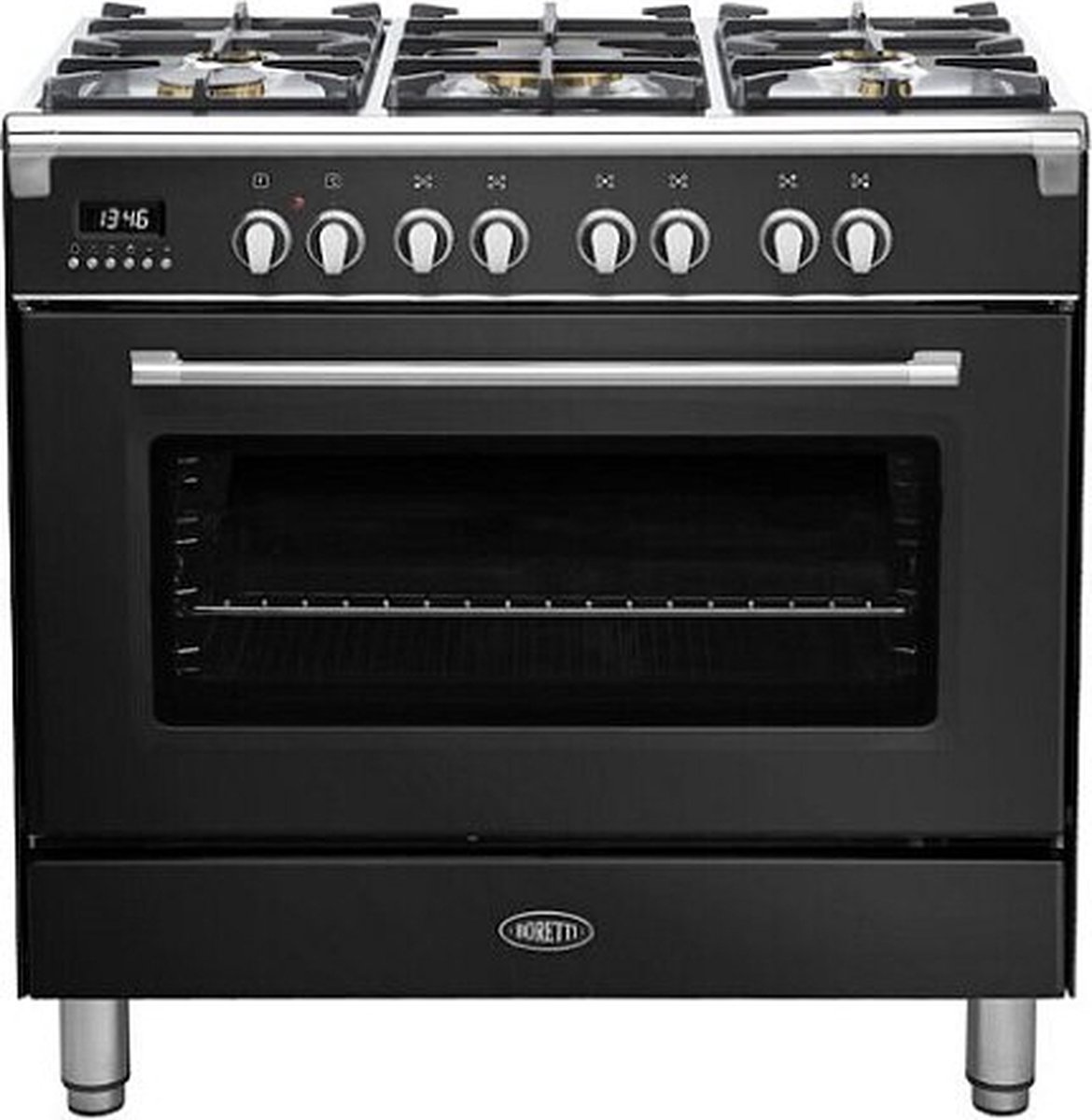 BORETTI CFBG901ZW3 Gasfornuis 90cm, 5 branders incl. Dual Fuel, Enkele oven 87L, ZW