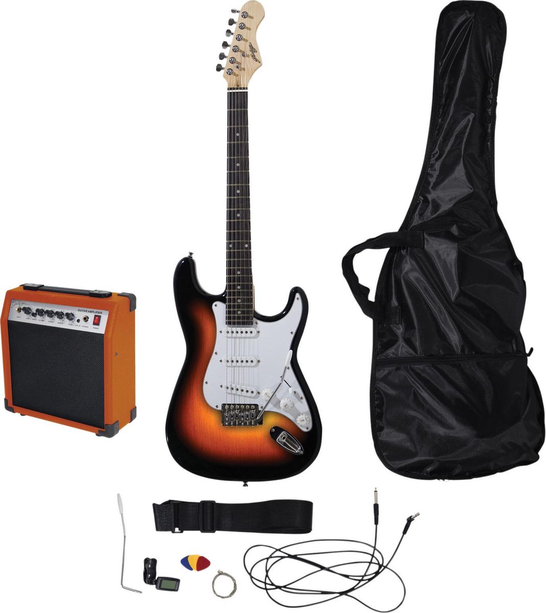 Elektrische gitaar starterset - Johnny Brook JB406 elektrische gitaar starterset met gitaar, 20 Watt versterker en alle benodigde accessoires - Sunburst