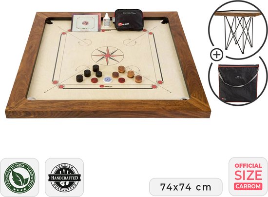 Ubergames - Grootmeester Carrom - Tactisch spel - 17 kg. - Topkwaliteit Hardhout - Met tafel en draagtas Met tafel en draagtas Klasse en Geweldig