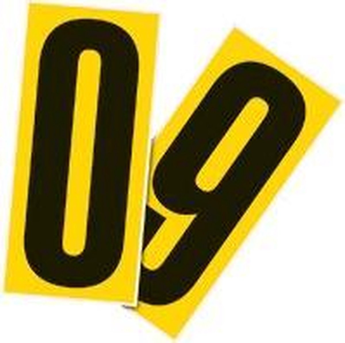 Set cijfer stickers 0-9 - zelfklevende folie - 20 kaarten - geel zwart teksthoogte 200 mm