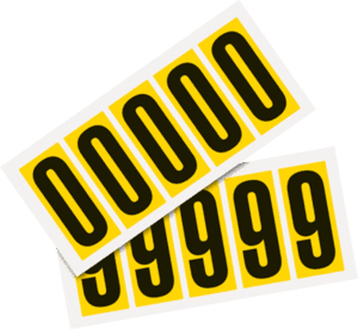 Set cijfer stickers 0-9 - zelfklevende folie - 20 kaarten - geel zwart teksthoogte 75 mm