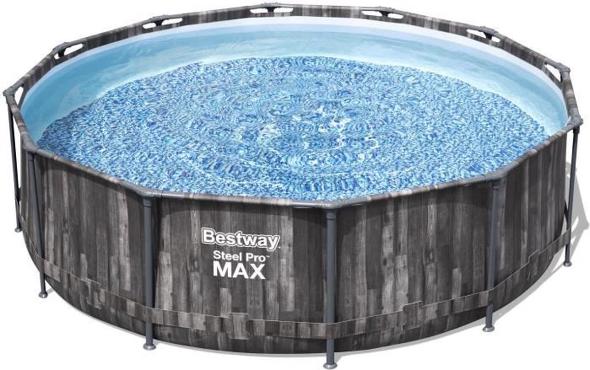 BESTWAY SteelPro Max rond bovengronds zwembad Houtdecor, 366 x 100 cm, patroonfilter, ladder, Chemconnect-diffusor