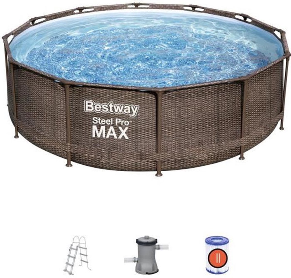 Bestway Steel Pro Max Tubular Bovengronds Zwembad 366x100 cm Imitatie Rotan 20006 L / H Cartridge Purifier Weegschaal