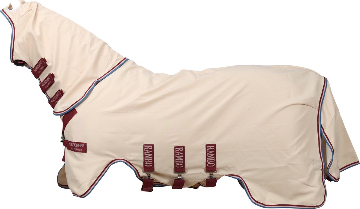 HorseWare Rambo Hoody - Sand/Cherry - Peach & Blue - Maat 110/160/5.3