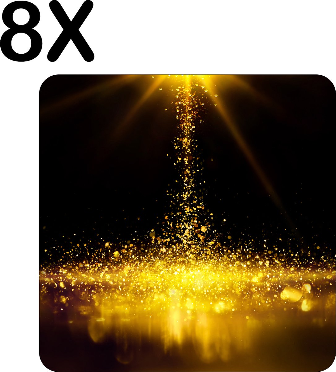 BWK Luxe Placemat - Gouden Glitter Regen - Set van 8 Placemats - 50x50 cm - 2 mm dik Vinyl - Anti Slip - Afneembaar
