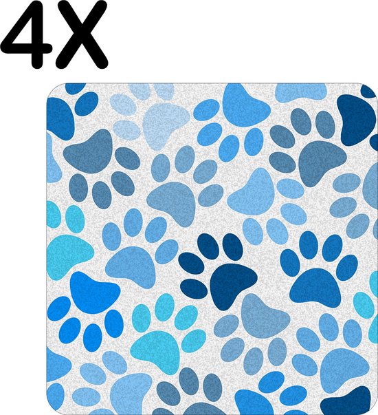BWK Luxe Placemat - Blauwe Honden Voetjes Achtergrond - Set van 4 Placemats - 50x50 cm - 2 mm dik Vinyl - Anti Slip - Afneembaar