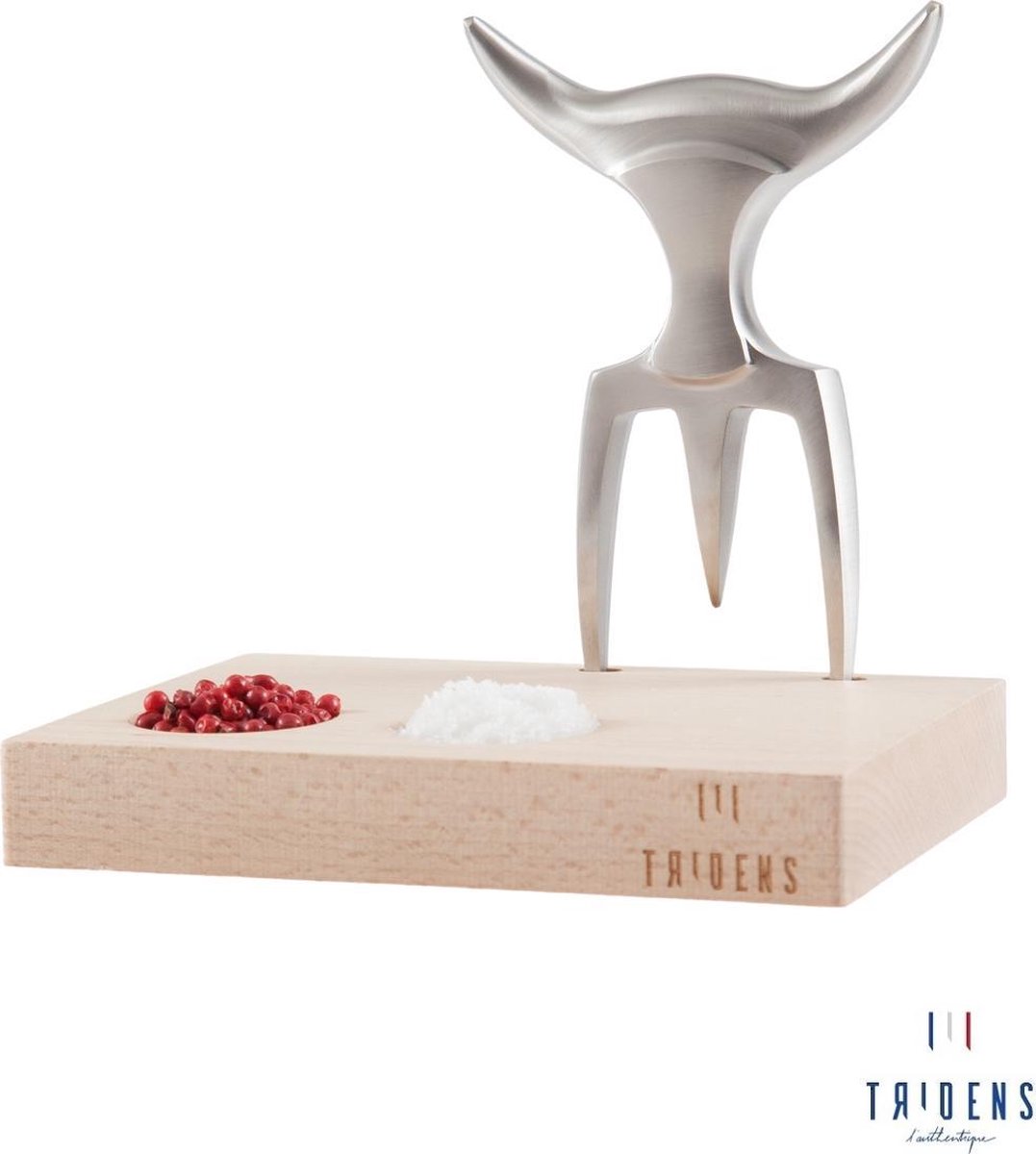 Tridens Brushed Fork in Beechwood Base (Vleesvork in Beukenhout houder)