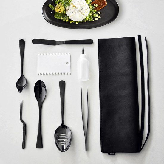 MikaMax Chef Plating Tool Set - Garneerset - Professioneel Garneergerei - Kookgerei - Michelin Gerecht Voorbereiden - Kook Cadeau - Cadeau voor Kok - Set van 8 - Incl. PU Lederen Draagtas