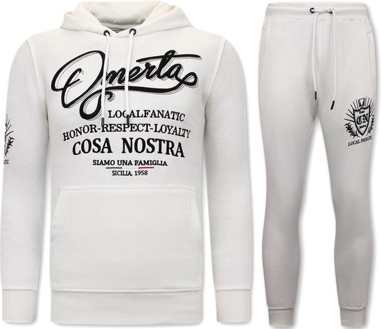 Exclusieve Heren Joggingspak - Omerta, Cosa Nostra - Wit
