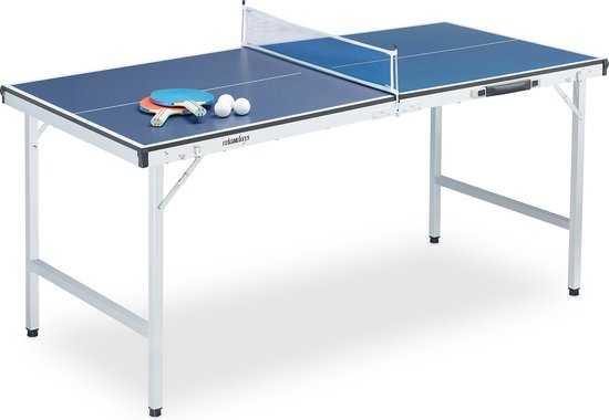 Relaxdays tafeltennistafel indoor - pingpongtafel inklapbaar - tafeltennis set - blauw
