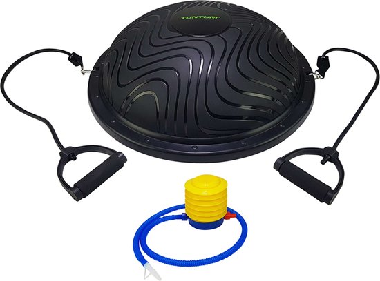Tunturi Balanstrainer pro met handvatten - Balanskussen met resistance band set - Balansbal incl. meegeleverde voetpomp - Incl. gratis fitness app