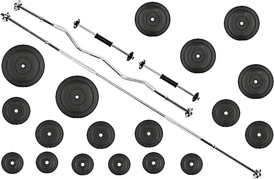 62.5kg Halterset  Gewichtenset Fitness Dumbellset inc 62.5 kg Halterschijven + 2 Dumbellstangen 45cm + Halterstang Recht 180cm + Curl Stang 120cm