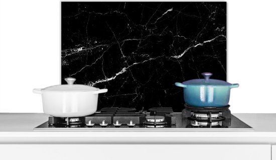 Spatscherm Keuken - Kookplaat Achterwand - Spatwand Fornuis - 70x50 cm - Marmer look - Zwart - Luxe - Aluminium - Wanddecoratie - Muurbeschermer - Hittebestendig