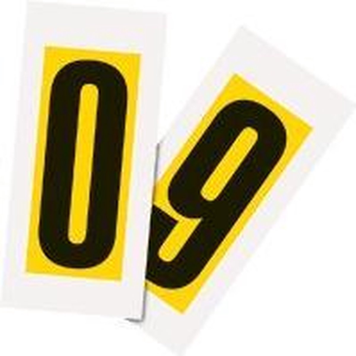 Set cijfer stickers 0-9 - zelfklevende folie - 20 kaarten - geel zwart teksthoogte 150 mm