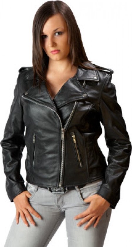 Running Bear - Bikerjack glad leer - zwart - maat M