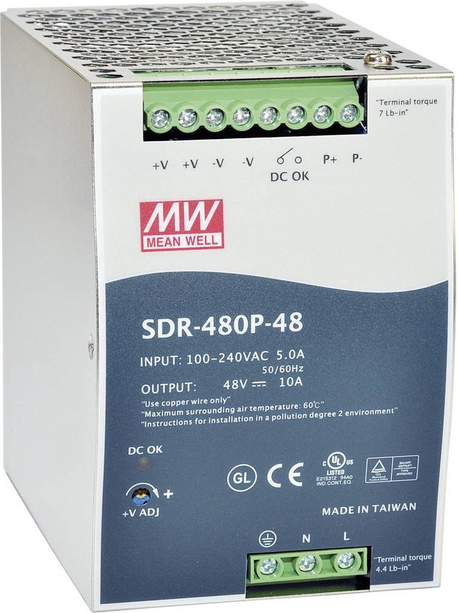 Mean Well SDR-480P-24 DIN-rail netvoeding 24 V/DC 20 A 480 W Aantal uitgangen: 1 x Inhoud: 1 stuk(s)