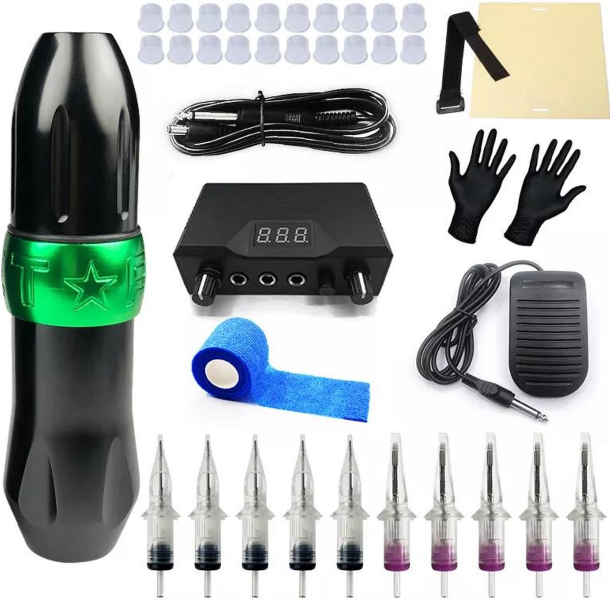 Levine Tattoo Machine - Proffesionele/Beginner Set - Tattoo Kit - Tattoo Set - Incl. Tattoo Cartridges met 25 Inkt Naalden