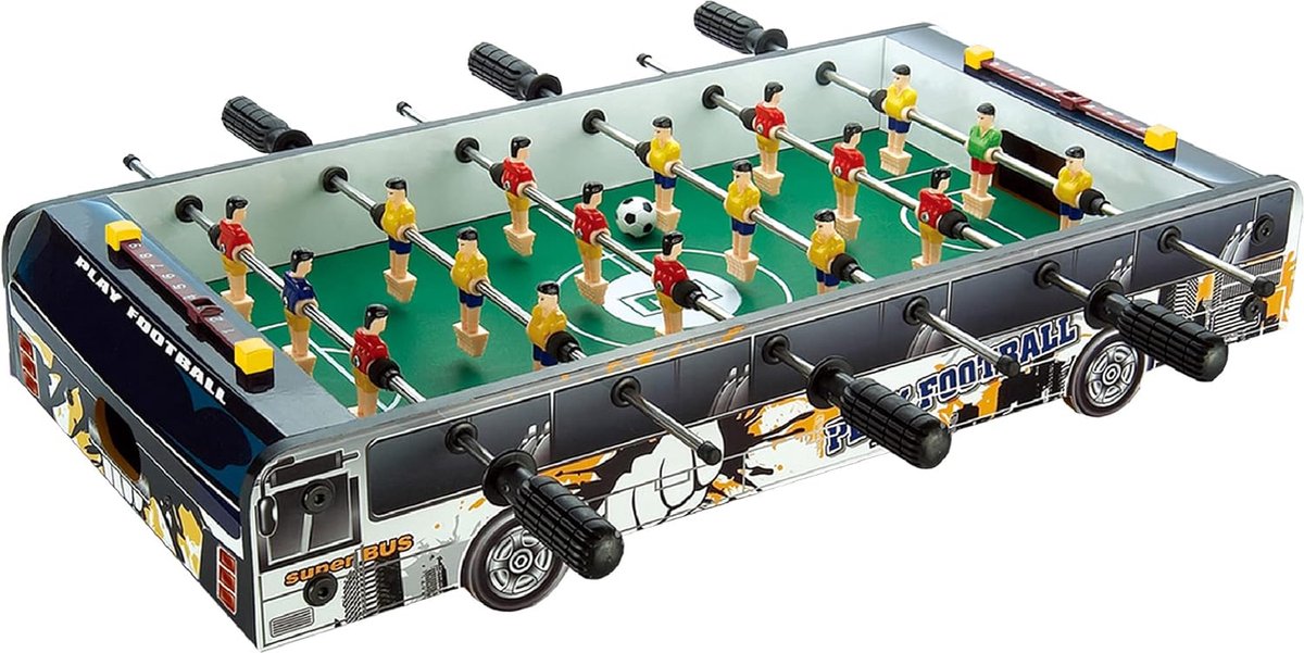 Tafelvoetbaltafel, spel, voetbaltafel (afmetingen: 60 x 30 x 11 cm) voor kinderen en volwassenen, gemaakt van hout, klein formaat, metegol, voetbalspeelgoed, beginners en gevorderden