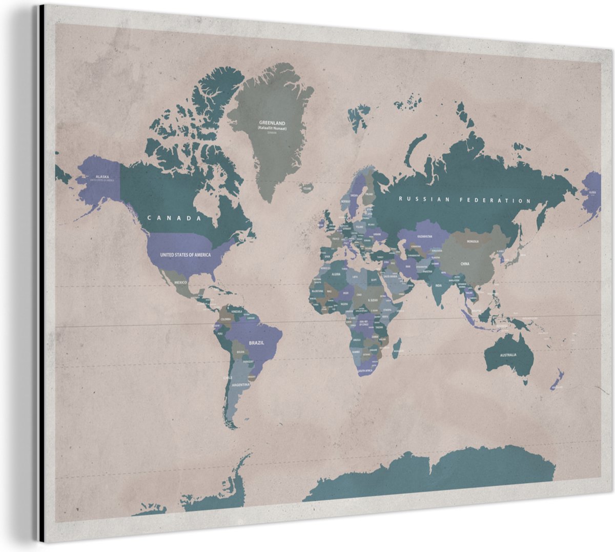 Wanddecoratie Metaal - Aluminium Schilderij Industrieel - Wereldkaart - Vintage - Paars - Kind - Meiden - Jongens - 150x100 cm - Dibond - Foto op aluminium - Industriële muurdecoratie - Voor de woonkamer/slaapkamer