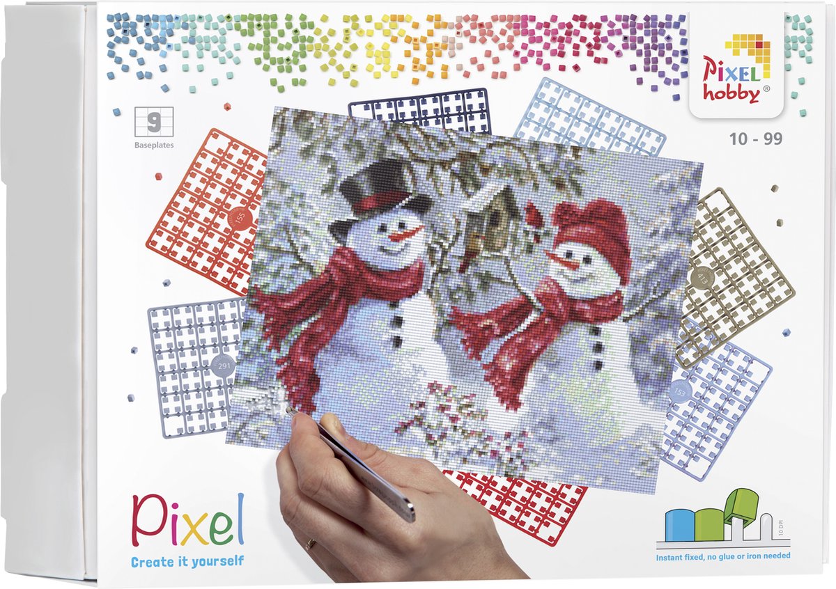 Pixelhobby geschenkdoos KERST 9 basisplaten - Twee sneeuwmannen