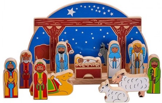 Kerststal met houten poppetje en dieren