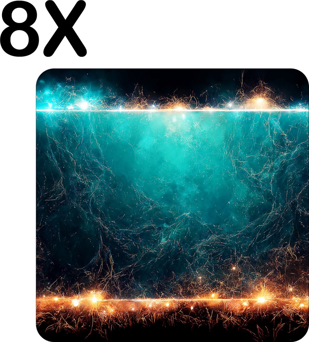 BWK Luxe Placemat - Futuristische Kunst met Blauwe en Gele Schokken - Set van 8 Placemats - 50x50 cm - 2 mm dik Vinyl - Anti Slip - Afneembaar