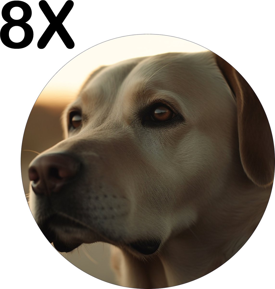 BWK Luxe Ronde Placemat - Retriever Hond Kijkt in de Verte - Set van 8 Placemats - 50x50 cm - 2 mm dik Vinyl - Anti Slip - Afneembaar