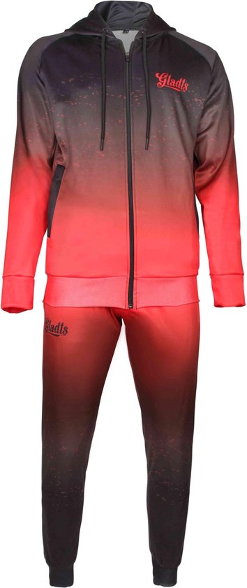 Gladts - Trainingspak heren - Gradiënt style - Zwart met rood - Maat L - Trainingspakken - Trainingspakken heren - Trainingspak jongens - Trainingspak